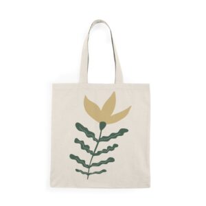 Beige Minimalist Floral Cotton Canvas Tote Bag
