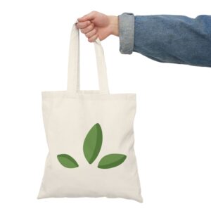 Beige Green Leaf Minimalist Cotton Canvas Tote Bag